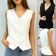Spring and summer vest fashion solid color 2025 new style European and American women's wear cross-border slim design sense V-neck top for women