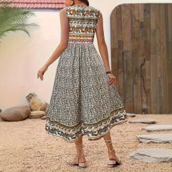 Spring and summer cross-border European and American new style fashion sleeveless round neck positioned print romantic floral plus size dress for women 2025