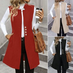 Autumn and winter cross-border European and American new style fashion sleeveless buttoned elegant vest wool coat for women 2025