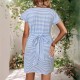 Spring and summer European style cross-border new style striped casual A-line dress tied round neck elegant dress for women 2025