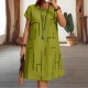 Spring and summer plus-size women's fashion 2025 new style fashionable printed round-neck short-sleeved midi dress for women
