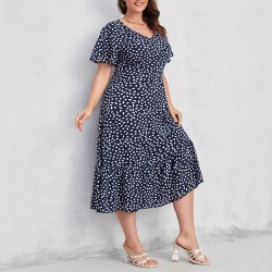 Printed dress elegant office orange loose waist pullover dress printed loose waist bohemian midi dress