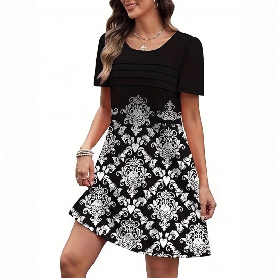 Spring and summer cross-border European and American new style Amazon women's wear positioned print geometric pattern fashion dress for women 2025