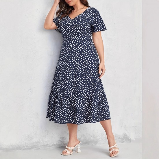 Printed dress elegant office orange loose waist pullover dress printed loose waist bohemian midi dress