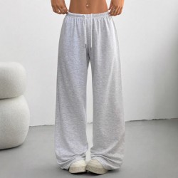 Four seasons European and American casual 2025 new style fashionable drawstring elastic waist retro straight-leg wide-leg pants for women