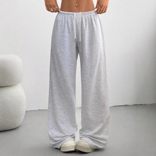 Four seasons European and American casual 2025 new style fashionable drawstring elastic waist retro straight-leg wide-leg pants for women