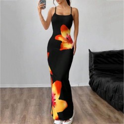 Cross-border sexy halter print dress elegant long dress Платье длинное