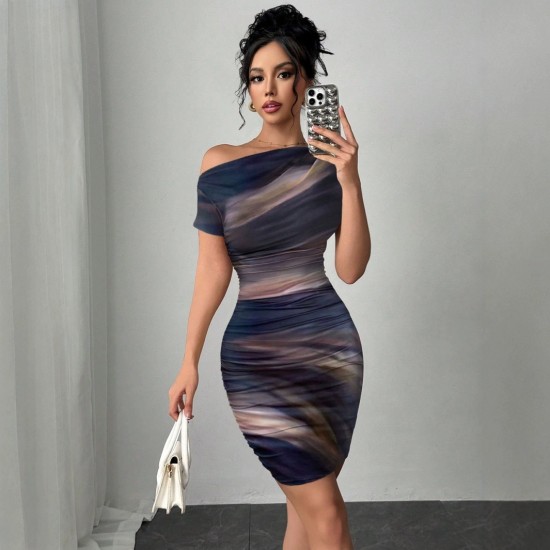 Best-selling item for 2025 Spring/Summer European and American cross-border women's wear, halter neck backless short dress, ruffled tie-dye dress