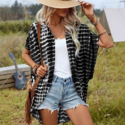 Spring and summer European style cross-border new style women's wear romantic resort print open cardigan no button coat for women 2025