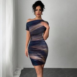 Best-selling item for 2025 Spring/Summer European and American cross-border women's wear, halter neck backless short dress, ruffled tie-dye dress