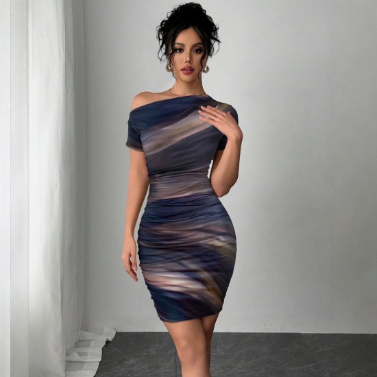 Best-selling item for 2025 Spring/Summer European and American cross-border women's wear, halter neck backless short dress, ruffled tie-dye dress