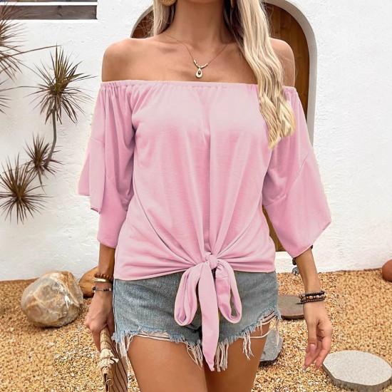 Spring and autumn European style fashion new style cross-border women's wear sexy halter one-shoulder loose off-the-shoulder top for women 2025