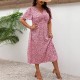 Spring and summer European and American V-neck 2025 new style cross-border romantic floral women's wear buttoned plus size dress for women
