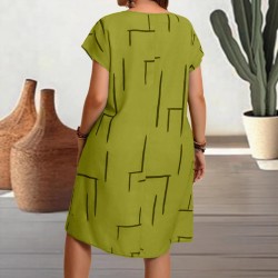 Spring and summer plus-size women's fashion 2025 new style fashionable printed round-neck short-sleeved midi dress for women