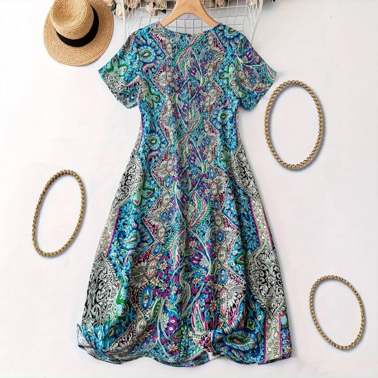 Spring and summer cross-border European and American new style romantic print bohemian resort style plus size dress for women 2025