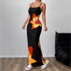 Cross-border sexy halter print dress elegant long dress Платье длинное