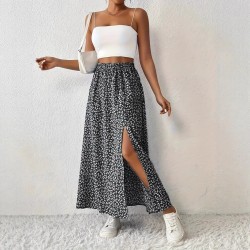 Spring and summer romantic floral high-waisted elastic waist 2025 new style retro four-way stretch split skirt for women