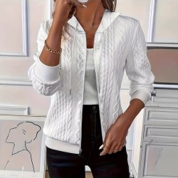 Autumn and winter European and American cross-border new style TEMU fashion jacquard zipper cardigan drawstring hooded sweatshirt for women 2025