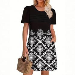Spring and summer cross-border European and American new style Amazon women's wear positioned print geometric pattern fashion dress for women 2025