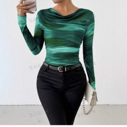 2024 Amazon European and American cross-border elegant and stylish print long sleeve T-shirt factory direct sale