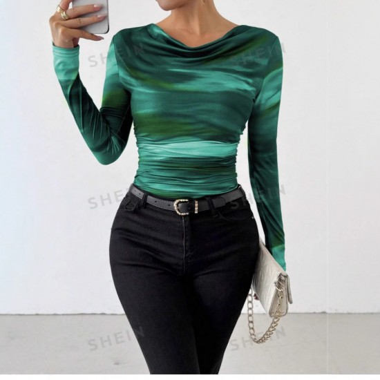 2024 Amazon European and American cross-border elegant and stylish print long sleeve T-shirt factory direct sale