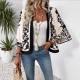 Autumn European and American fashion 2025 new style cross-border retro-style positioned print split-sleeve cardigan upper garment for women