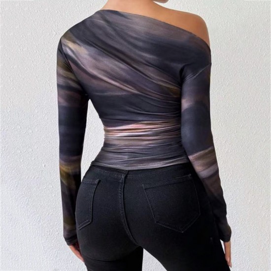 2024 Spring/Summer European and American cross-border new women's wear, tie-dye long-sleeved slimming dress for girls