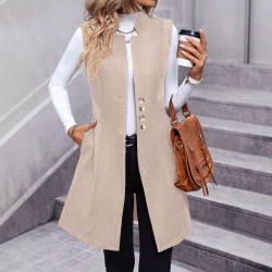 Autumn and winter cross-border European and American new style fashion sleeveless buttoned elegant vest wool coat for women 2025