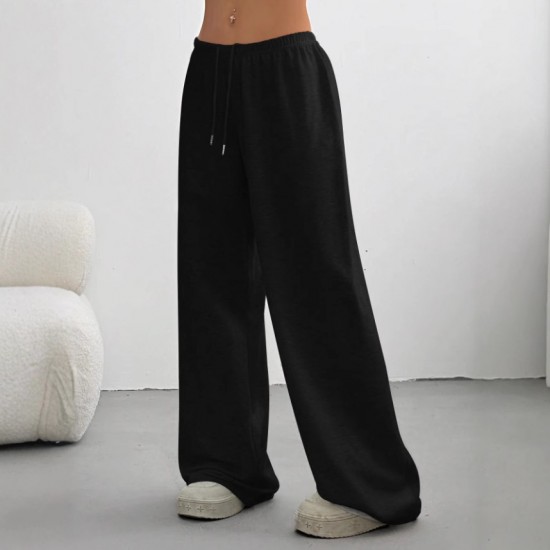 Four seasons European and American casual 2025 new style fashionable drawstring elastic waist retro straight-leg wide-leg pants for women