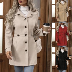 Autumn and winter European and American women's fashion 2025 new style fashionable wool coat lapel button elegant figure-hugging wool coat for women