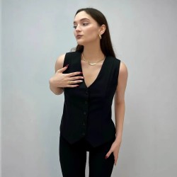 Spring and summer vest fashion solid color 2025 new style European and American women's wear cross-border slim design sense V-neck top for women