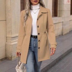 Autumn and winter European and American women's fashion 2025 new style fashionable wool coat lapel button elegant figure-hugging wool coat for women