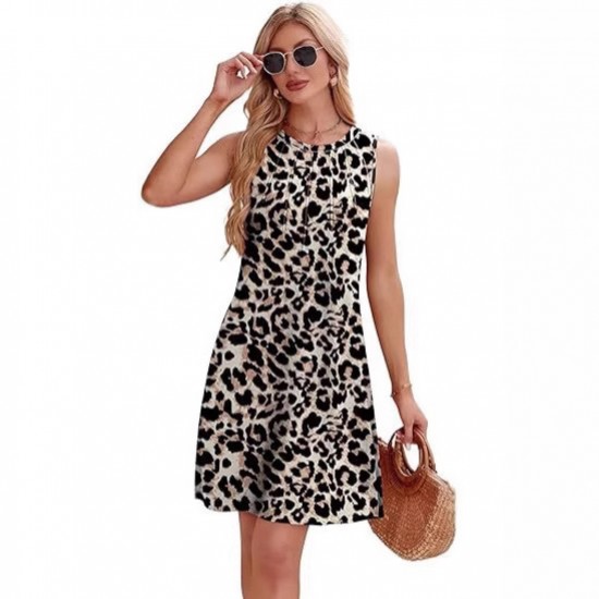 Spring and summer fashion leopard print sleeveless elegant design sense dress for women 2025 new style European and American women's wear