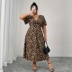 Spring and summer cross-border European and American new style fashion V-neck resort style leopard print plus size dress for women 2025
