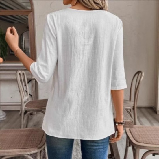 Spring and summer cross-border SHEIN European and American new style fashion round neck irregular hem three-quarter sleeve top for women 2025