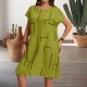 Spring and summer plus-size women's fashion 2025 new style fashionable printed round-neck short-sleeved midi dress for women