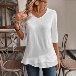 Spring and summer cross-border SHEIN European and American new style fashion round neck irregular hem three-quarter sleeve top for women 2025