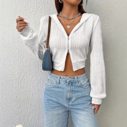 Spring and summer fashion new style women's wear knitted jacquard small cable texture top coat zipper cardigan for women 2025