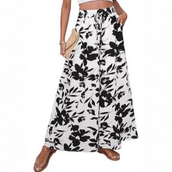Four seasons fashion drawstring pleated long pants 2025 new style European and American women's wear romantic print resort style casual pants for women