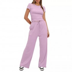 Four seasons European and American women's fashion 2025 new style fashionable design-sense casual long pants short-sleeved retro two-piece set for women