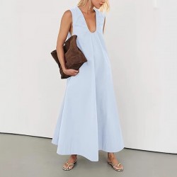 Spring and summer fashion crinkle pleated U-neck design sense dress for women 2025 new style cross-border European and American women's wear