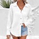 Autumn and winter cross-border TEMU European and American new style fashion buttoned solid color long sleeve lapel shirt for women 2025