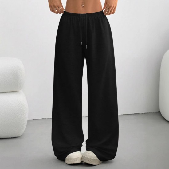 Four seasons European and American casual 2025 new style fashionable drawstring elastic waist retro straight-leg wide-leg pants for women