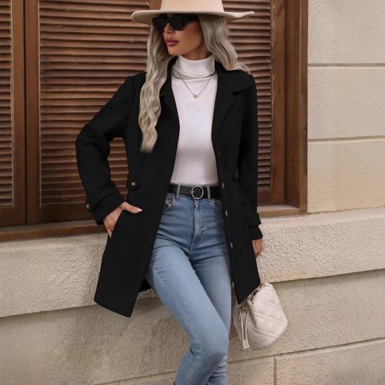 Autumn and winter European and American women's fashion 2025 new style fashionable wool coat lapel button elegant figure-hugging wool coat for women