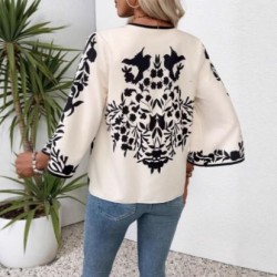 Autumn European and American fashion 2025 new style cross-border retro-style positioned print split-sleeve cardigan upper garment for women