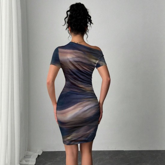 Best-selling item for 2025 Spring/Summer European and American cross-border women's wear, halter neck backless short dress, ruffled tie-dye dress