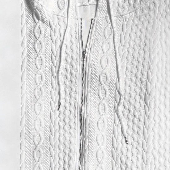Autumn and winter European and American cross-border new style TEMU fashion jacquard zipper cardigan drawstring hooded sweatshirt for women 2025