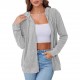 Autumn and winter European and American women's fashion 2025 new style fashionable long-sleeved cardigan hooded knitted ribbed brushed upper garment for women