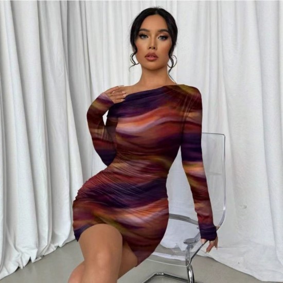 European and American dress fashion solid color short-sleeved dress with small holes Платье длинно
