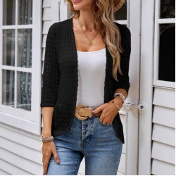Autumn and winter European and American cross-border new style fashion cardigan no button shawl knit sweater semi-transparent coat for women 2025